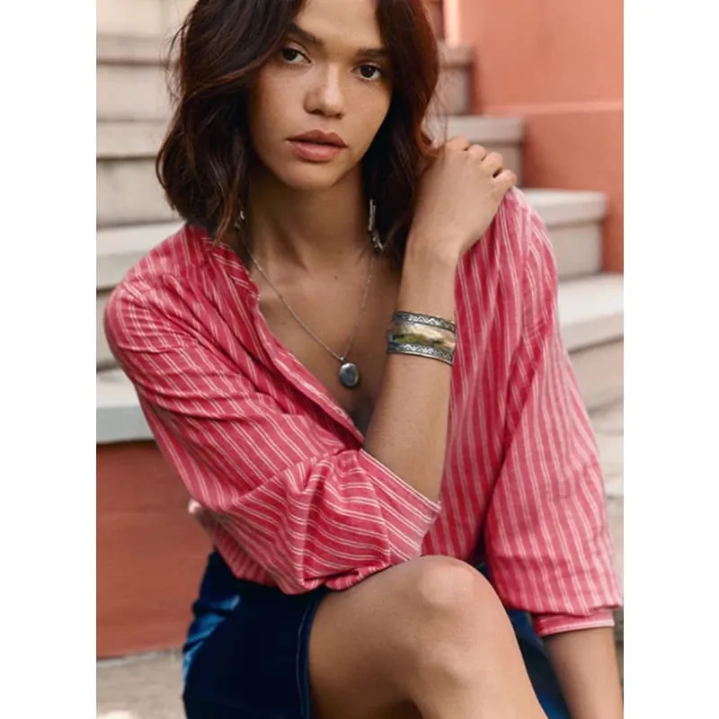 Amelie Striped Blouse in Vibrant Red - YD