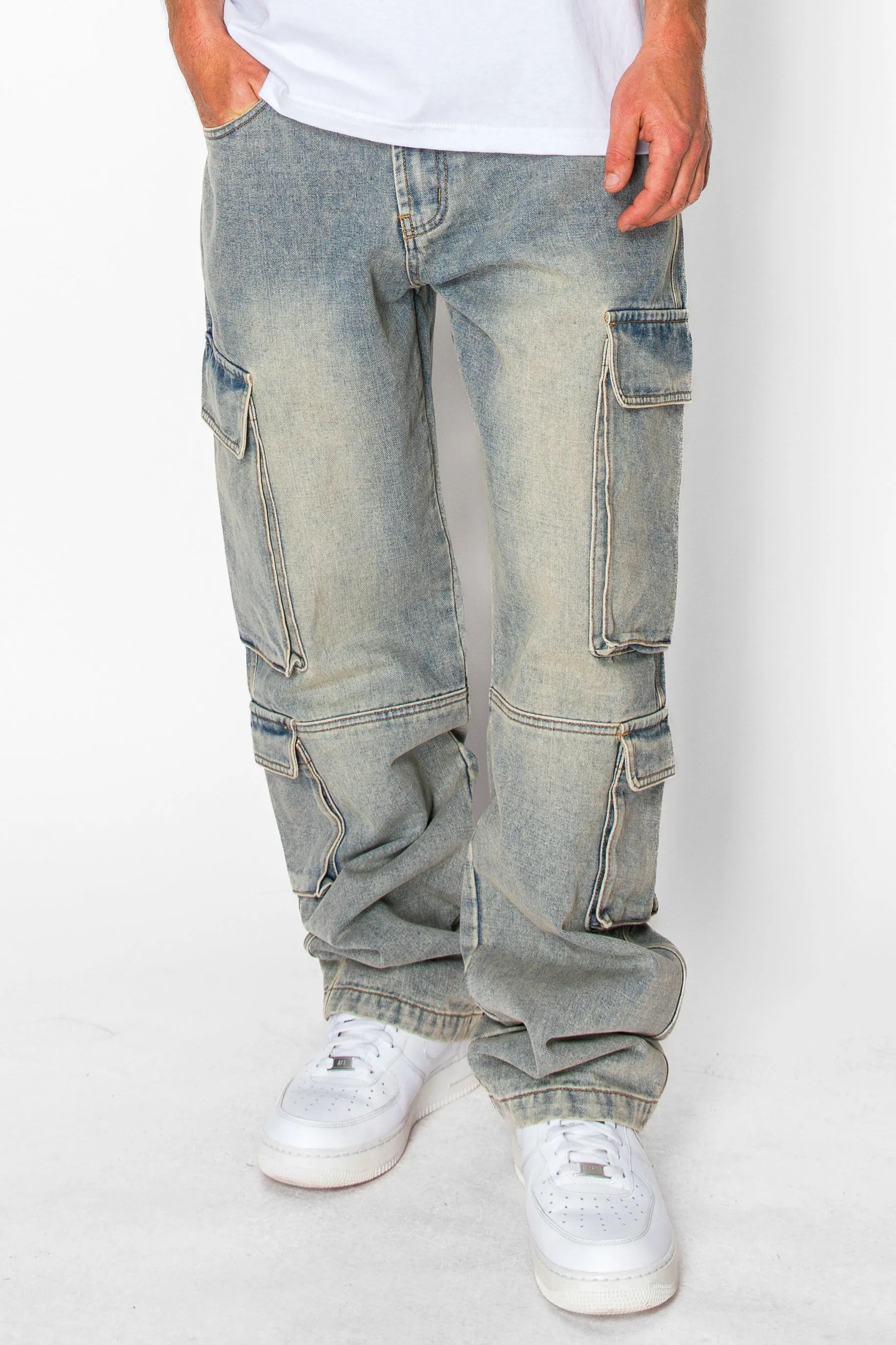 Baggy Fit Multi Cargo Pockets Jeans