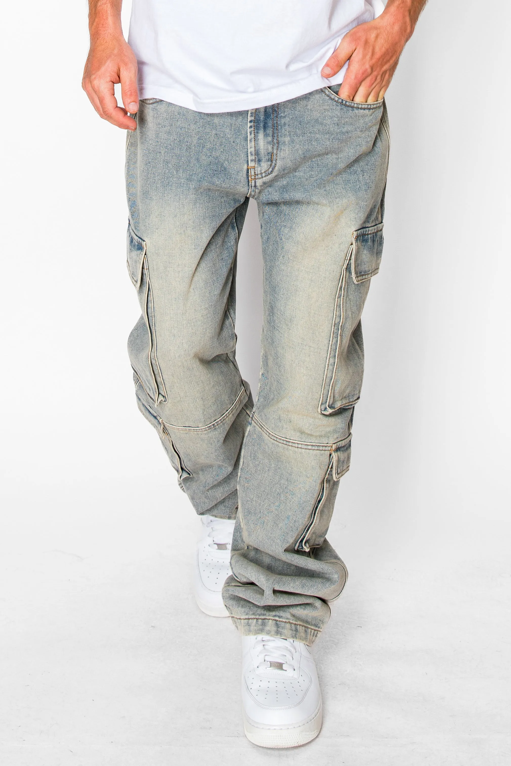 Baggy Fit Multi Cargo Pockets Jeans