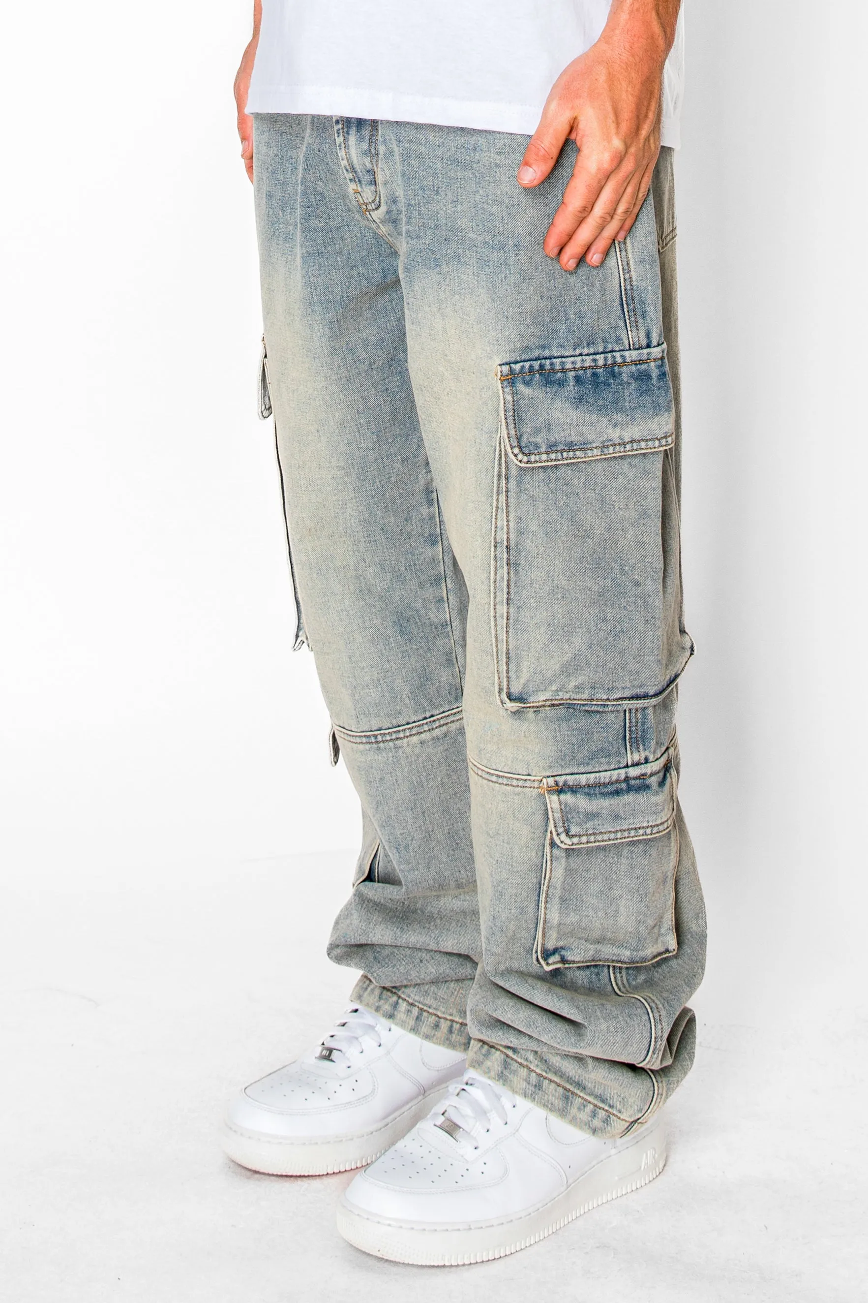 Baggy Fit Multi Cargo Pockets Jeans