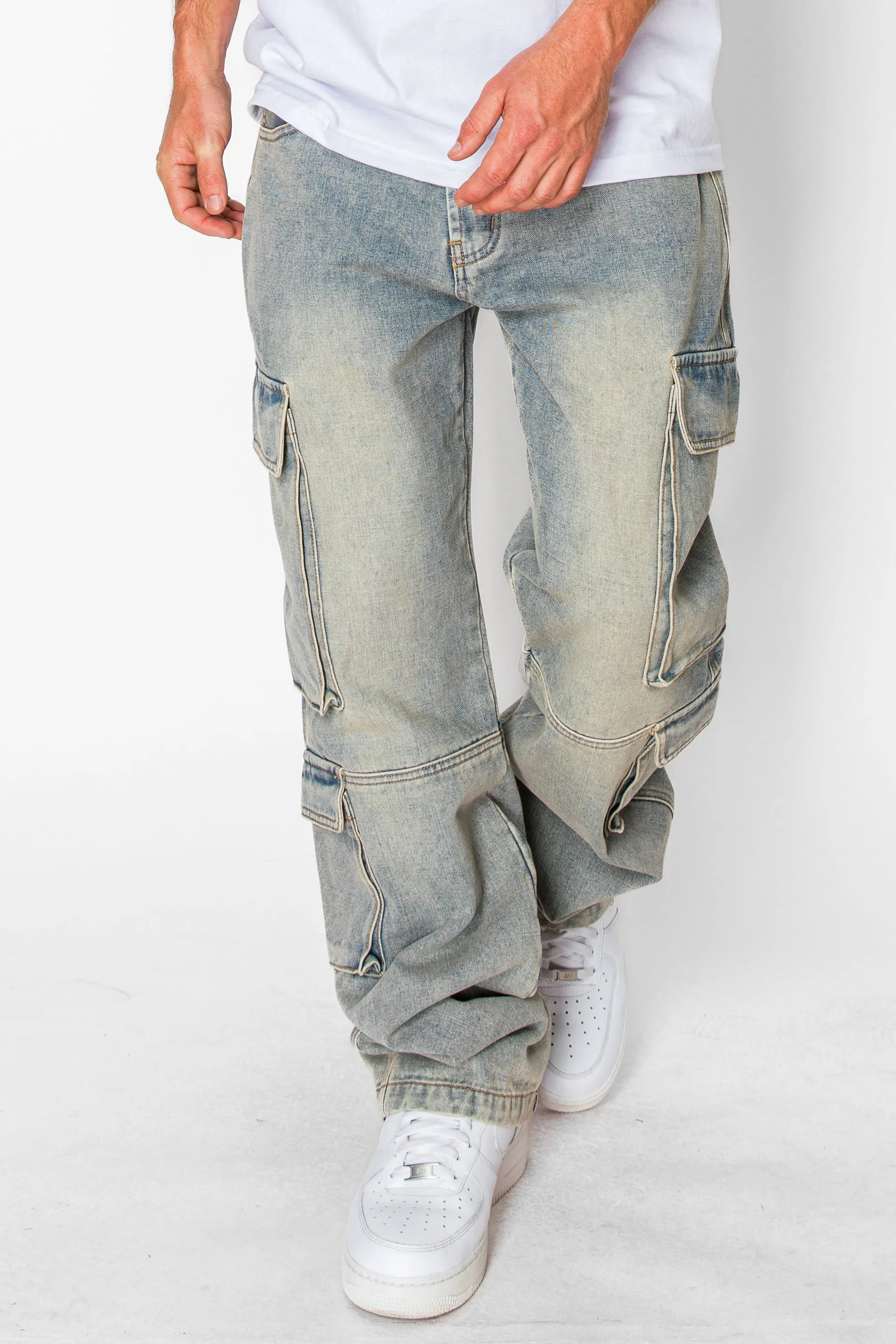 Baggy Fit Multi Cargo Pockets Jeans