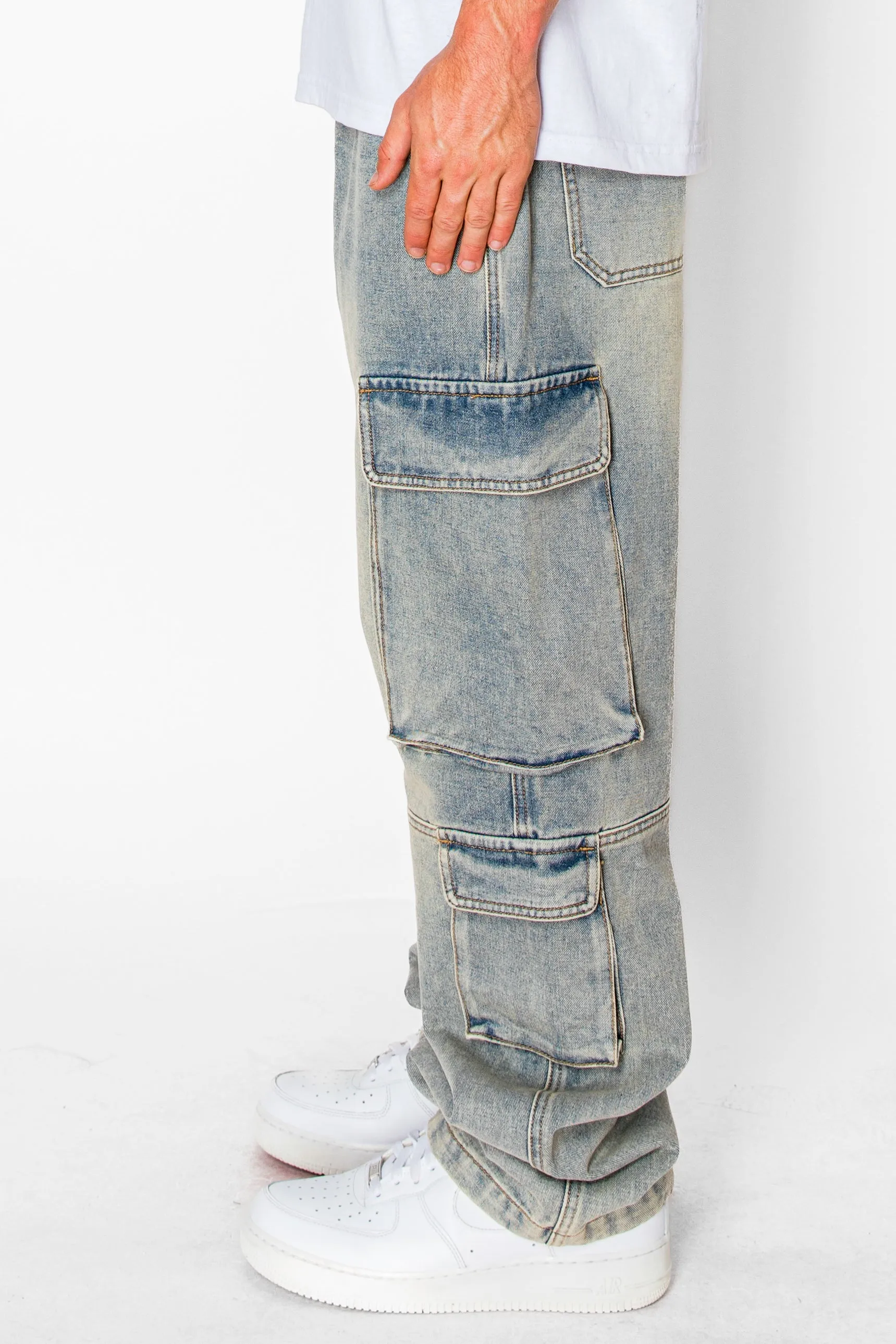 Baggy Fit Multi Cargo Pockets Jeans