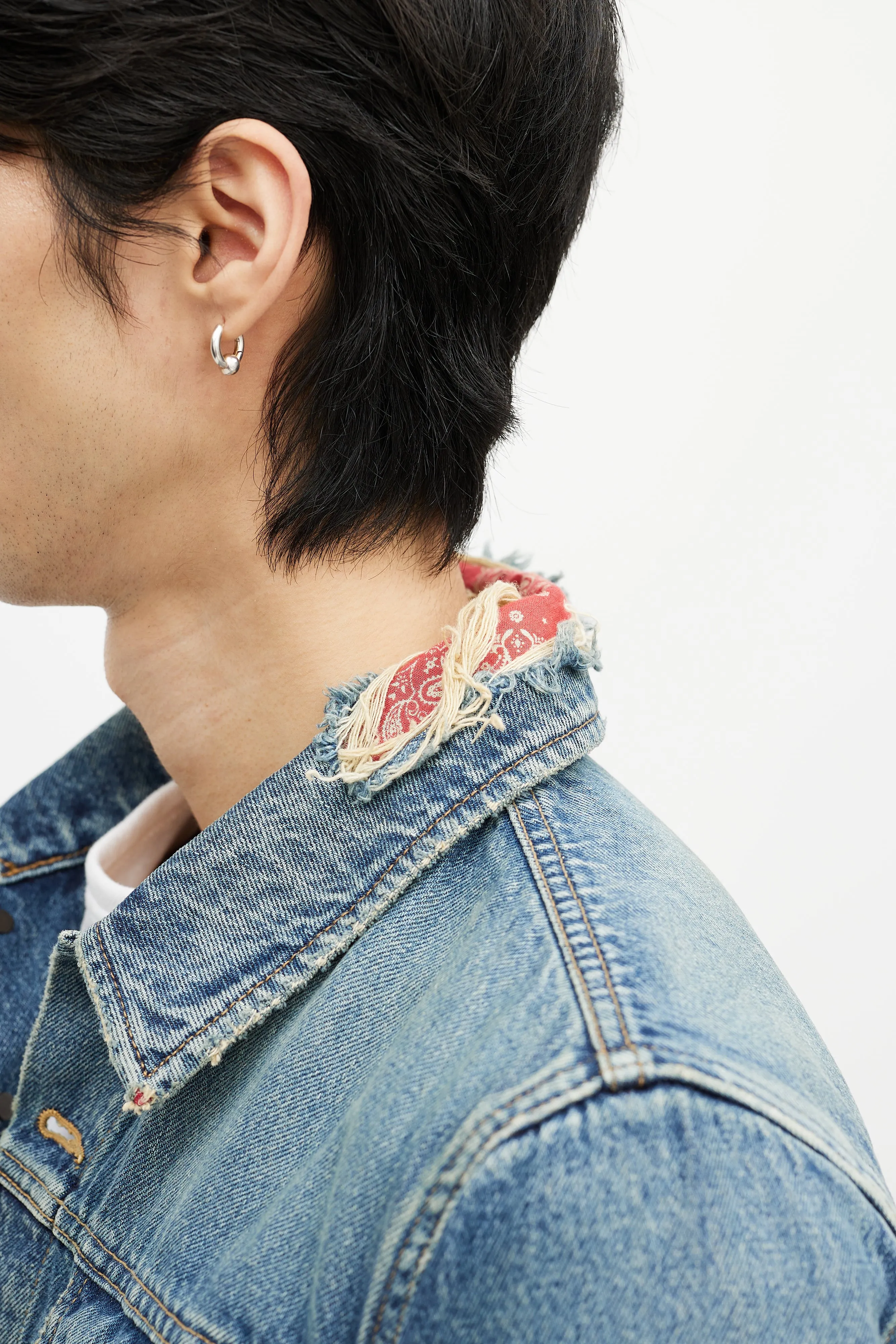Blue & Red Bandana Distressed Denim Jacket