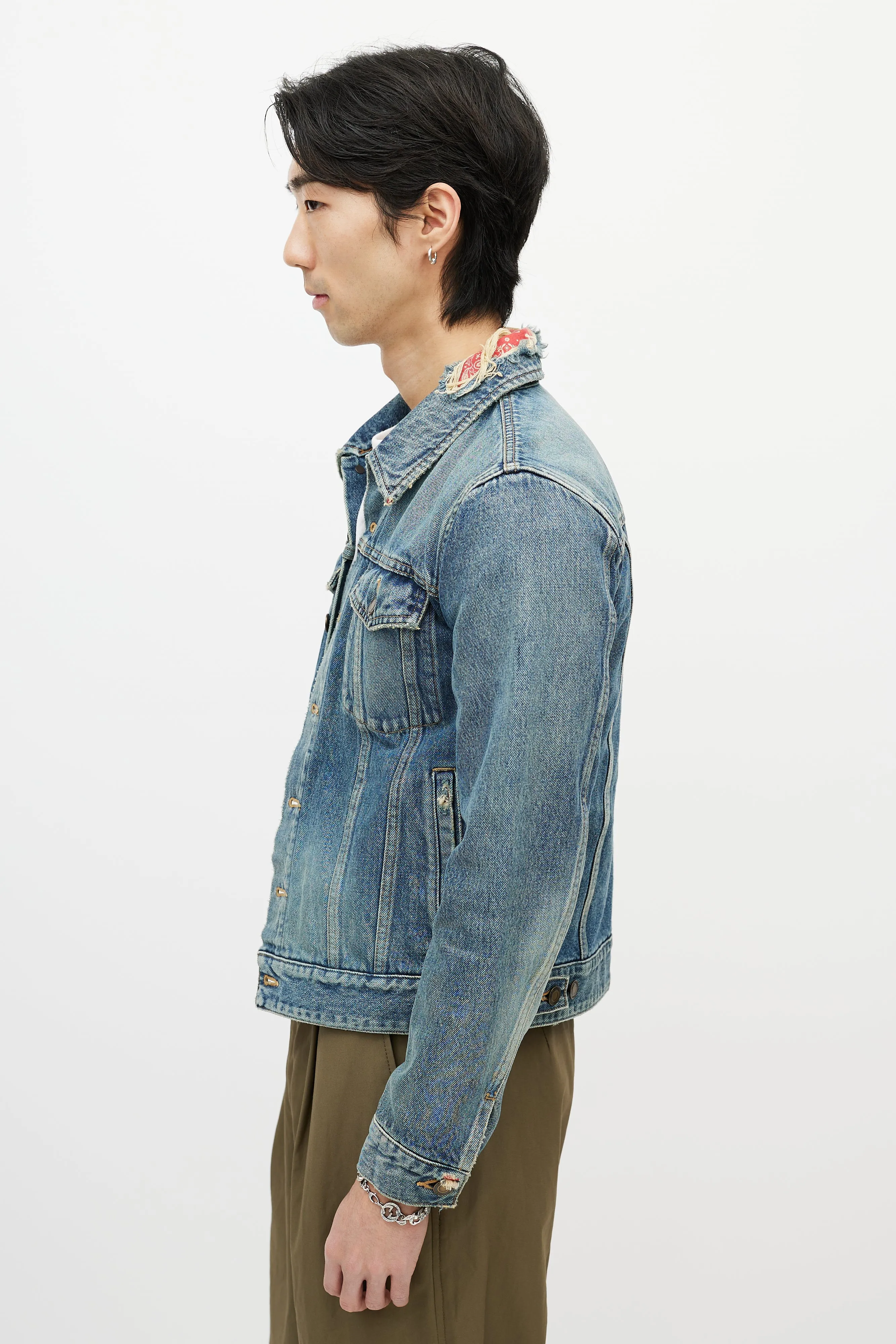 Blue & Red Bandana Distressed Denim Jacket