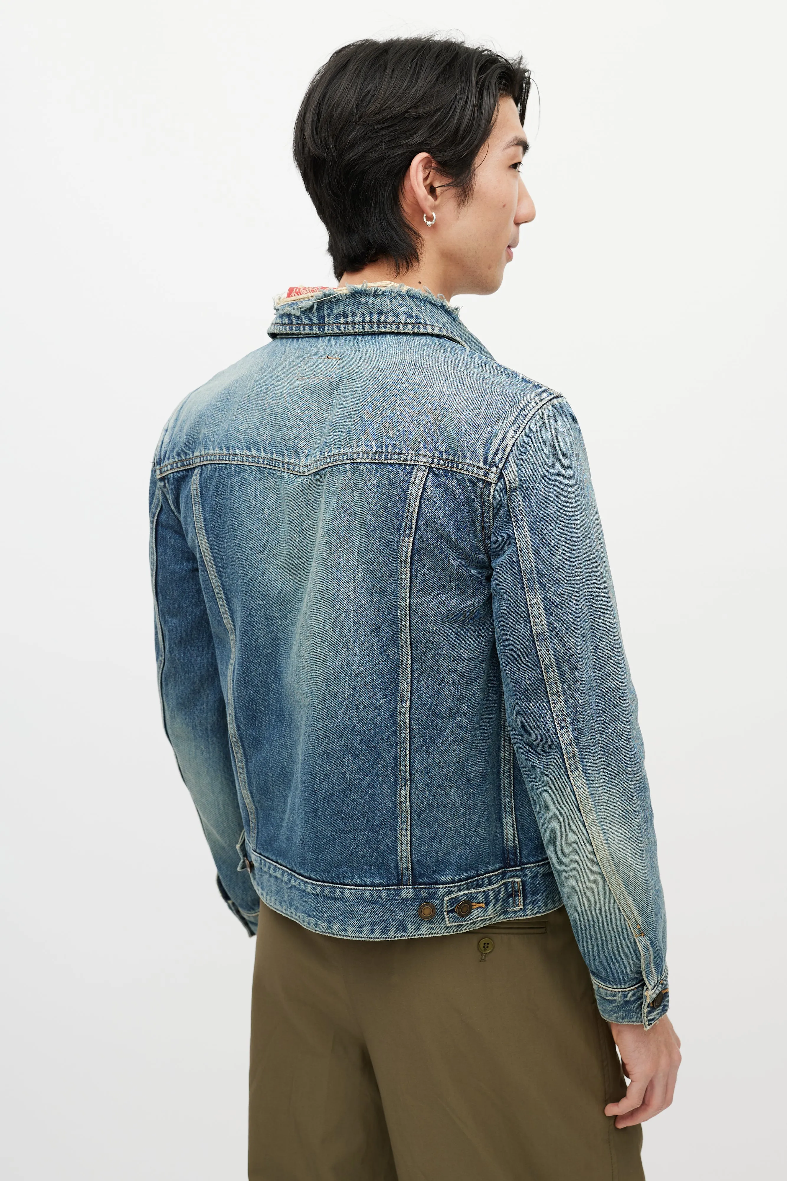 Blue & Red Bandana Distressed Denim Jacket
