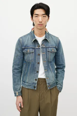 Blue & Red Bandana Distressed Denim Jacket