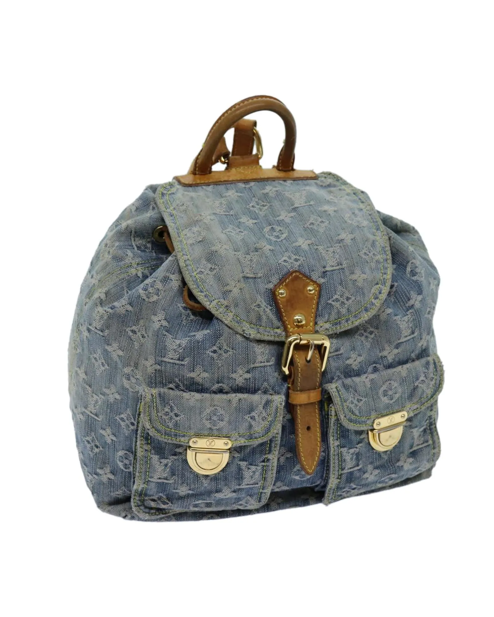 Blue Monogram Denim Backpack with Leather Details