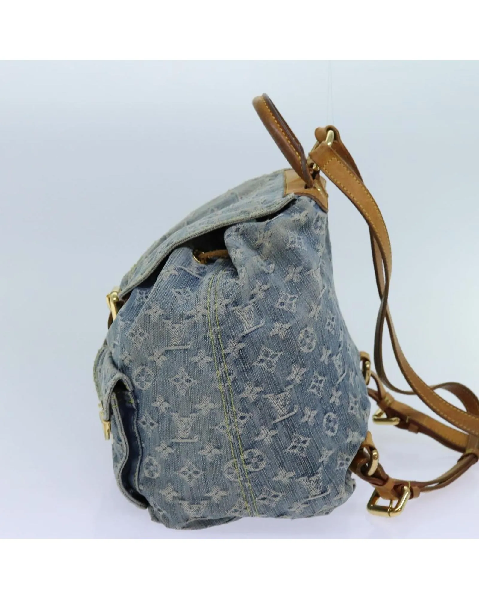 Blue Monogram Denim Backpack with Leather Details