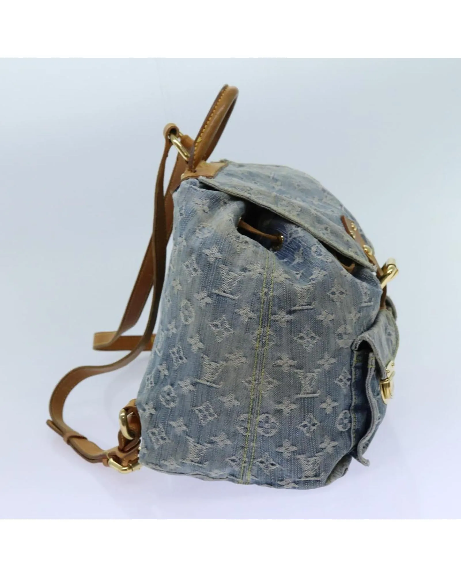 Blue Monogram Denim Backpack with Leather Details