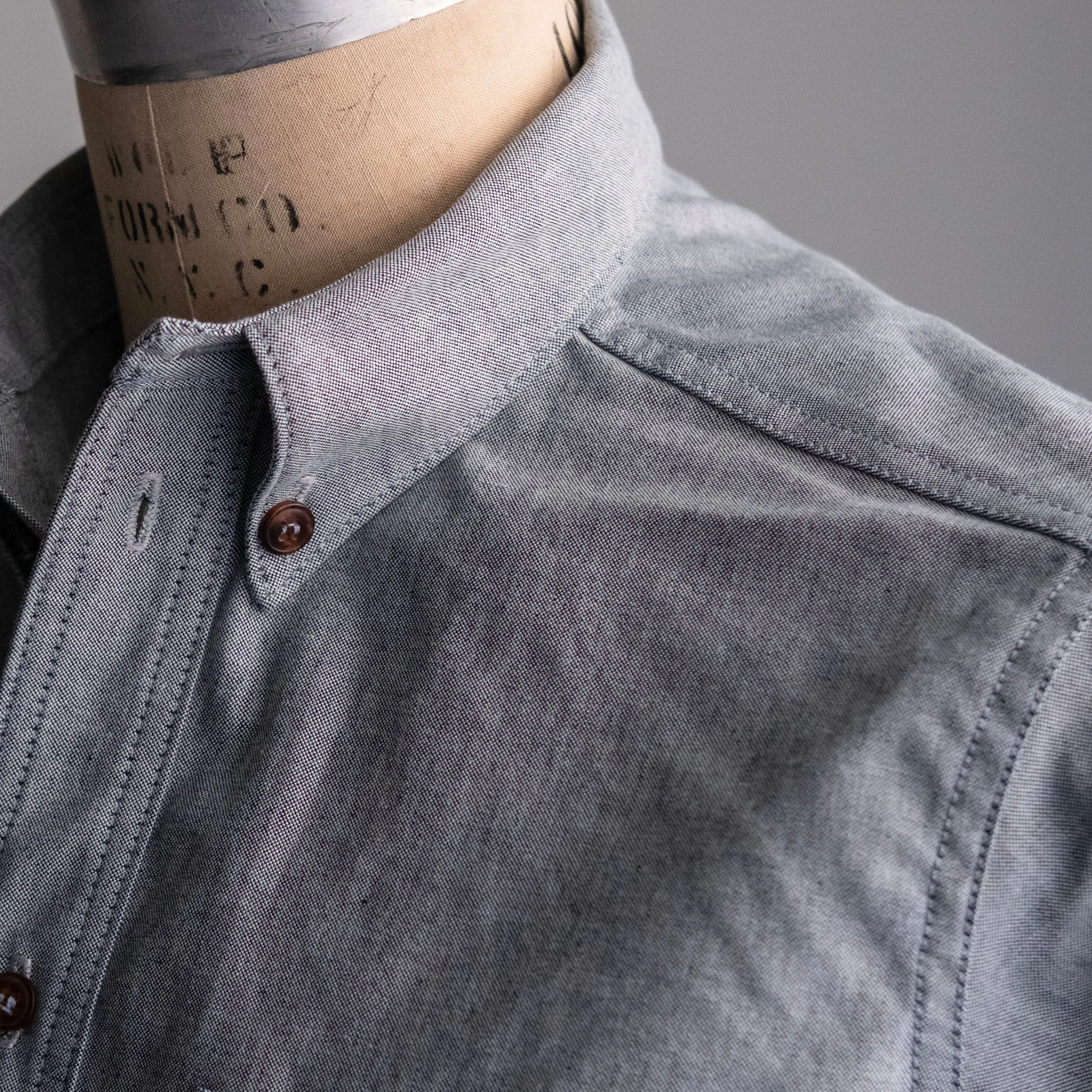 Denim Button Down Shirt Yoshiwa Greycast Indigo 6oz Oxford