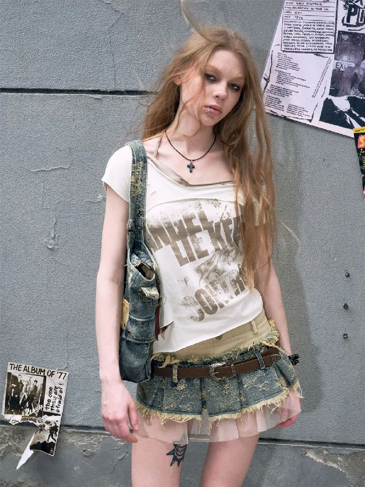Denim Mesh Reconstructed Pleated Skirt【s0000009370】