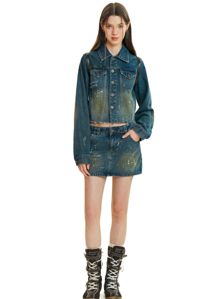 Double Pocket Splash Ink Denim Jacket【s0000008601】