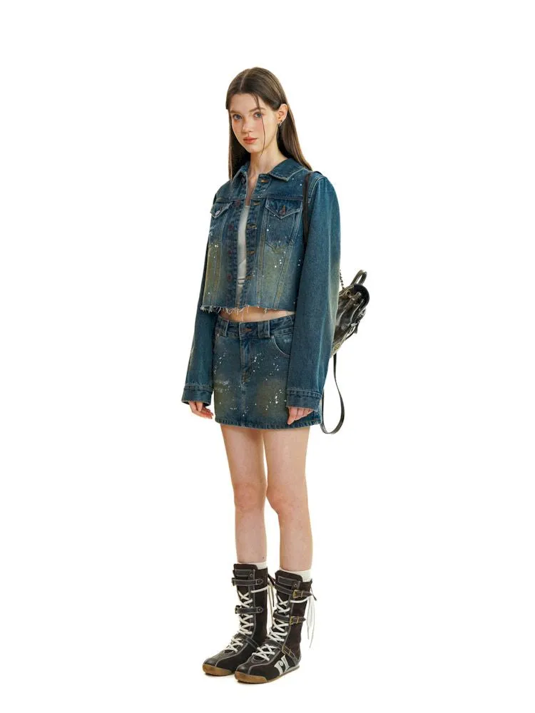 Double Pocket Splash Ink Denim Jacket【s0000008601】