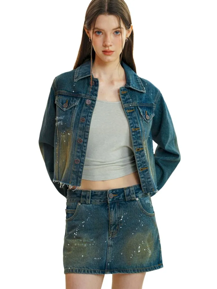 Double Pocket Splash Ink Denim Jacket【s0000008601】