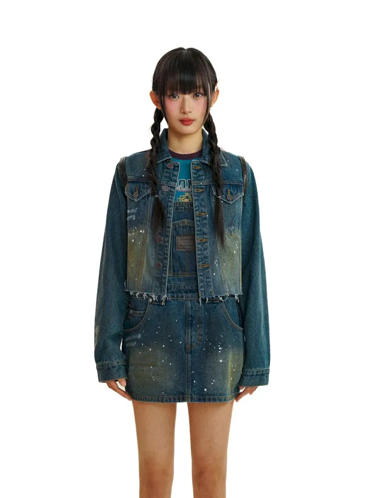 Double Pocket Splash Ink Denim Jacket【s0000008601】