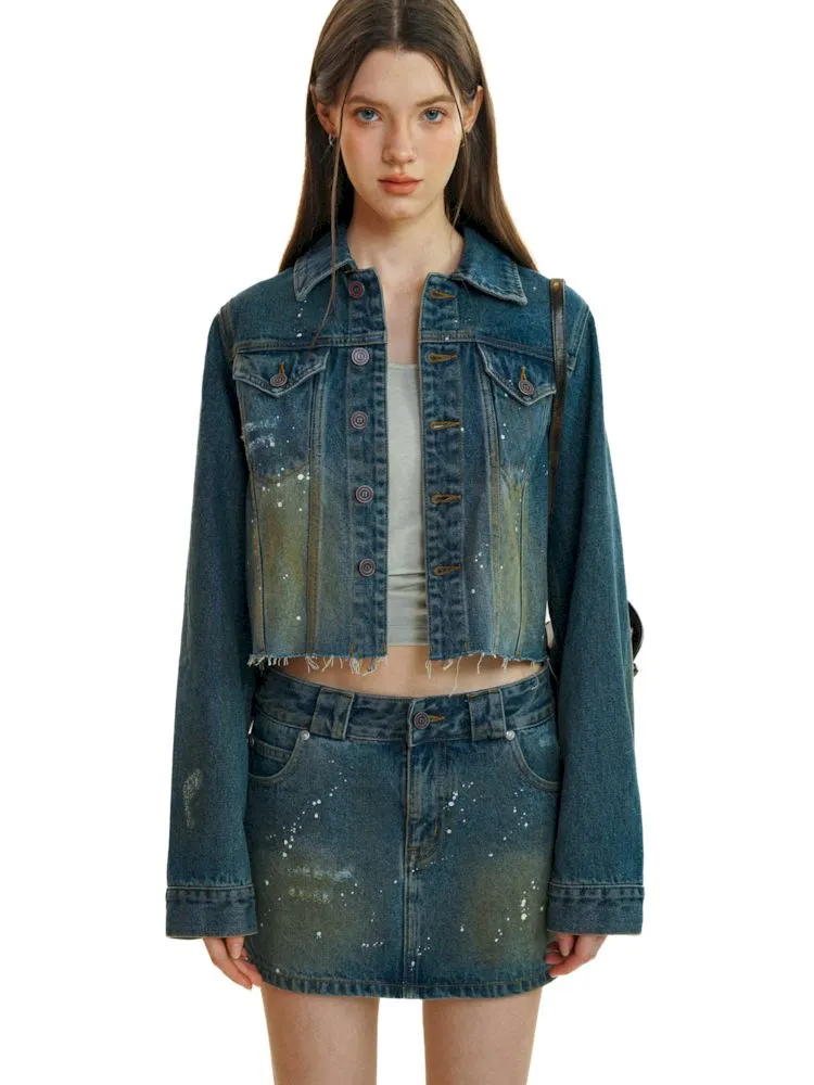 Double Pocket Splash Ink Denim Jacket【s0000008601】