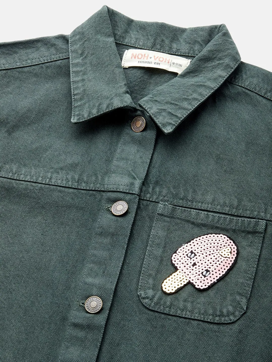 Girls Olive Ice Cream Patch Denim Jacket - Lyush Kids