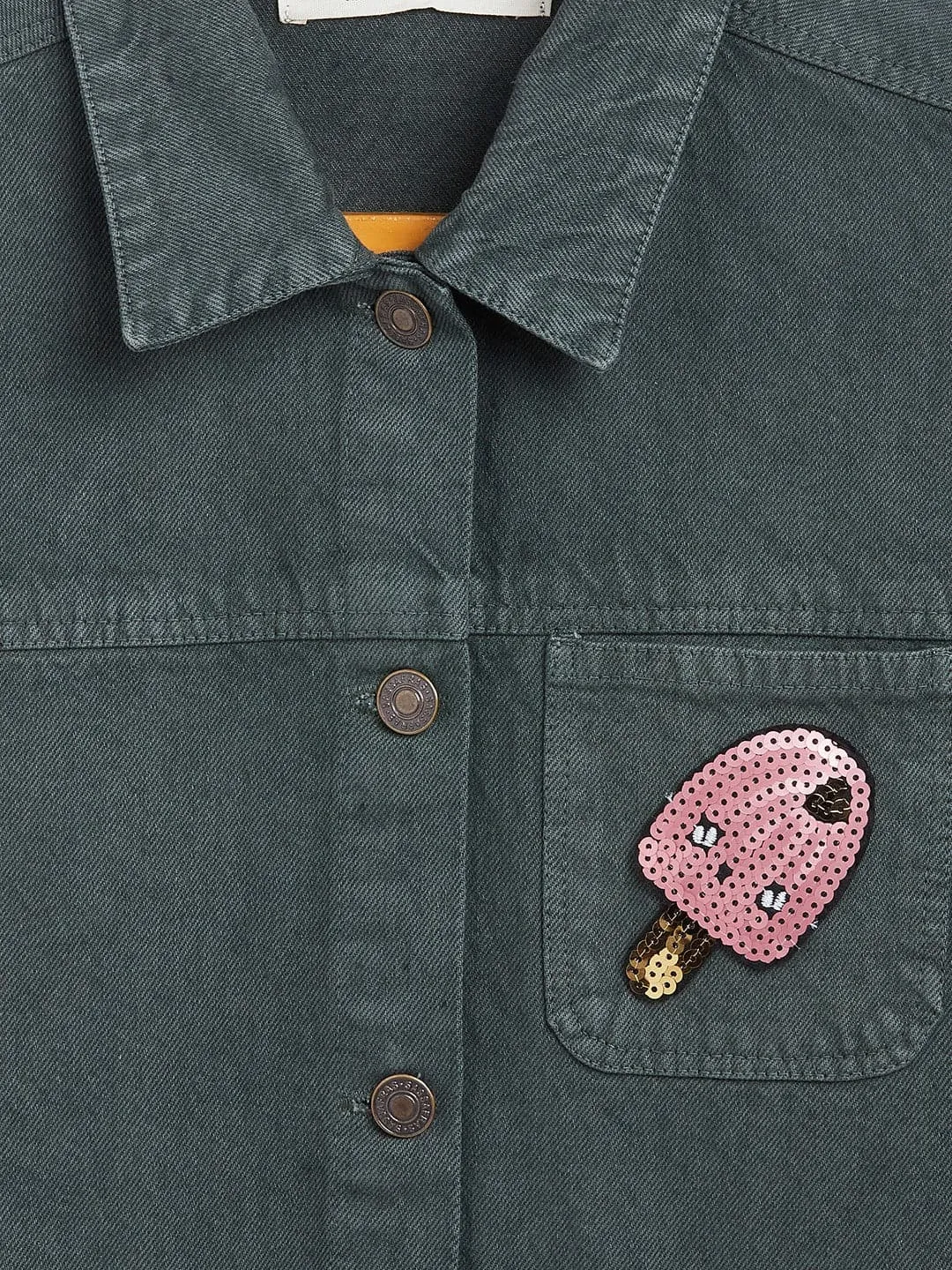 Girls Olive Ice Cream Patch Denim Jacket - Lyush Kids
