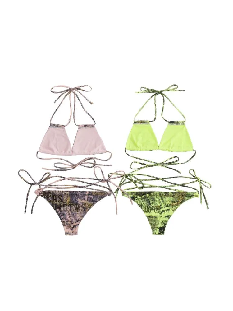Hot Girl Denim Print Strap Bikini【s0000008567】