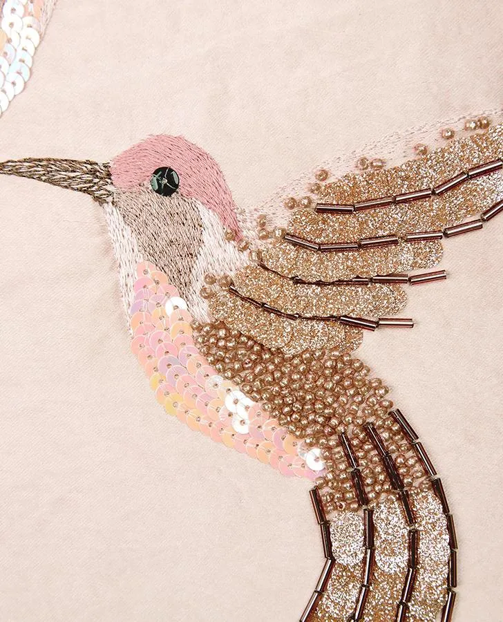 Hummingbird Embellished Blush Cushion