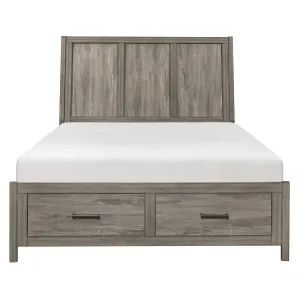 King Platform Bed with Footboard Storage - Weathered Gray Finish