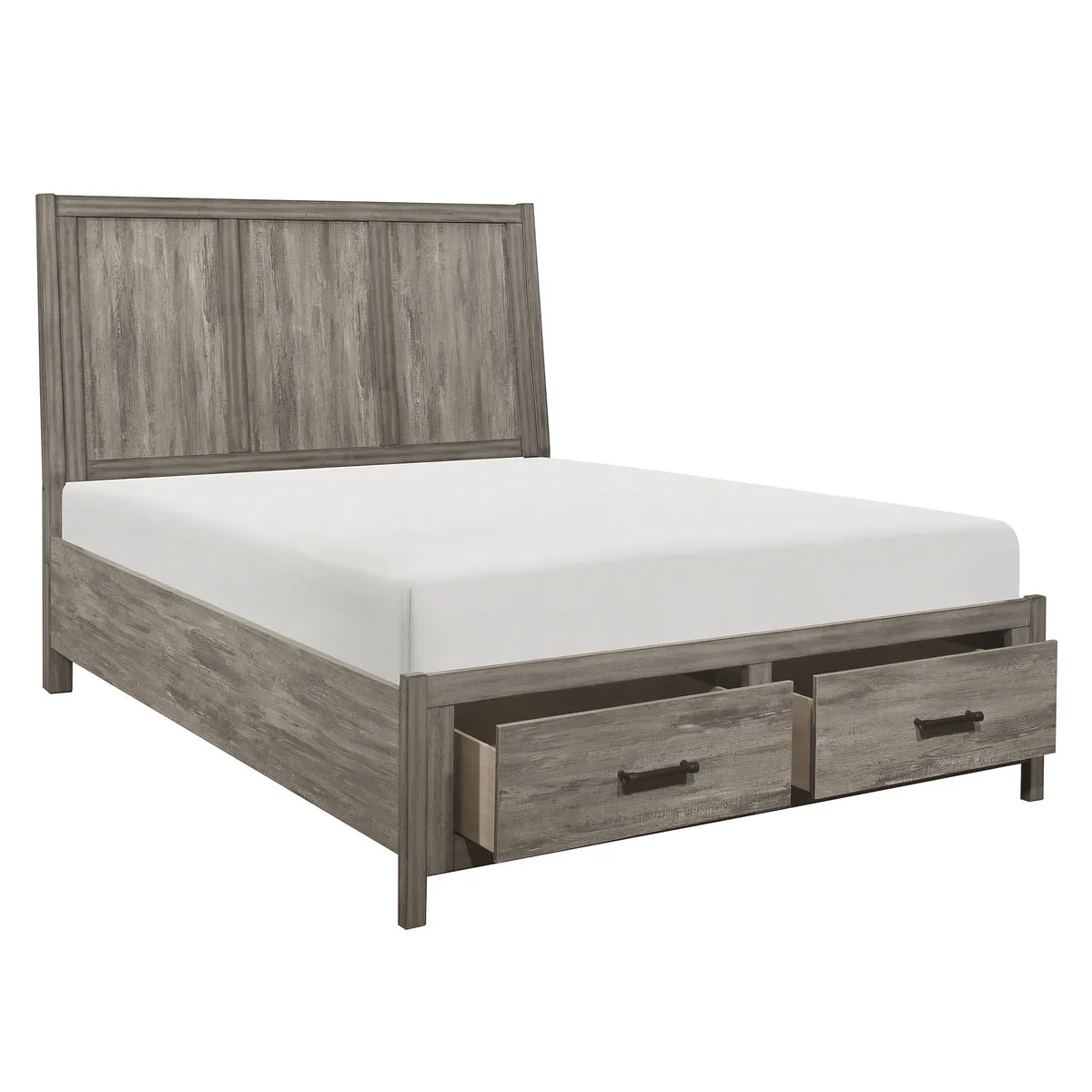 King Platform Bed with Footboard Storage - Weathered Gray Finish