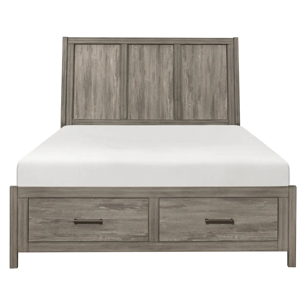 King Platform Bed with Footboard Storage - Weathered Gray Finish