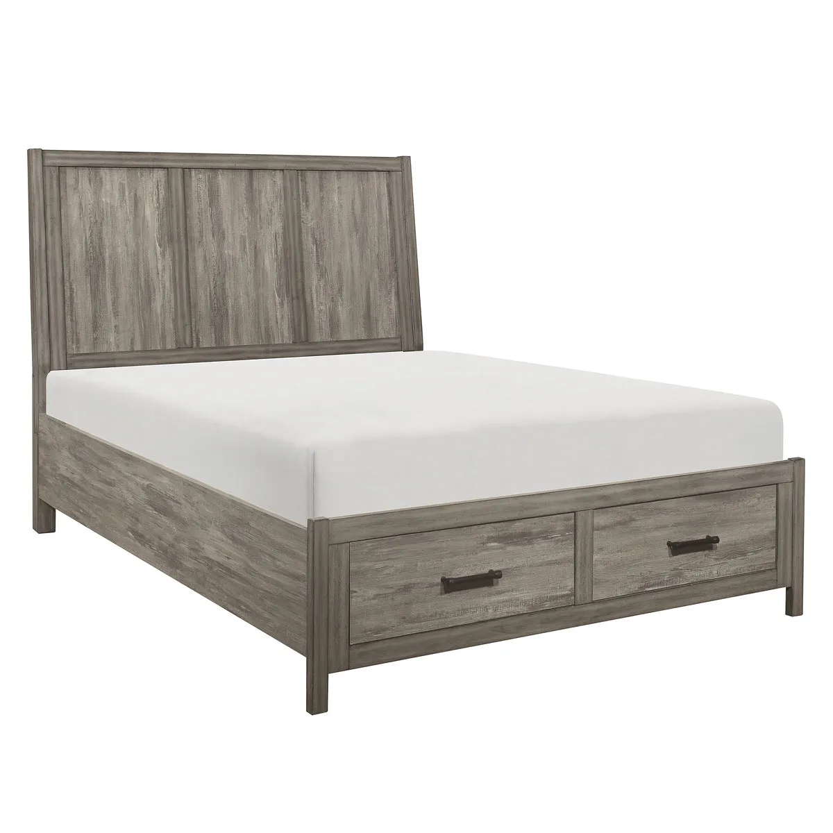King Platform Bed with Footboard Storage - Weathered Gray Finish