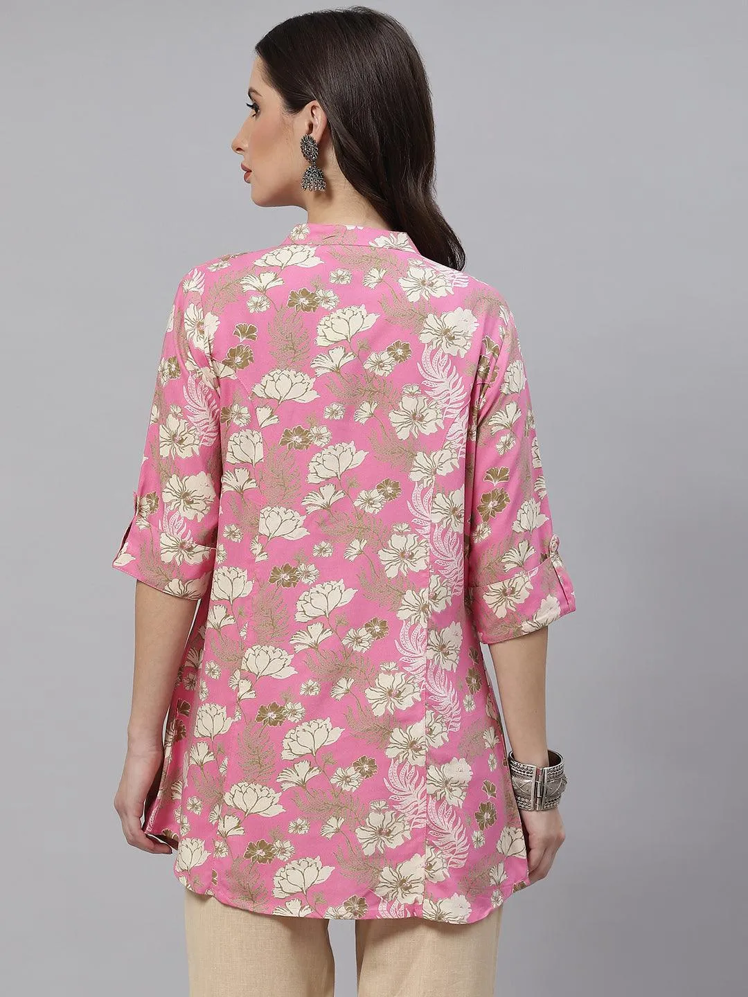 Light Pink Floral Rayon A-Line Top
