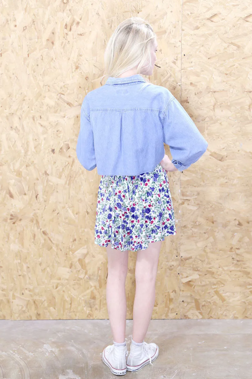 LOOT LABEL Embroidered Crop Denim Shirt