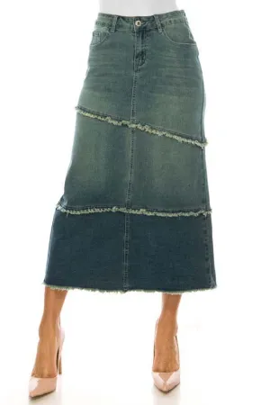 Midi Panel Vintage Wash Denim Skirt
