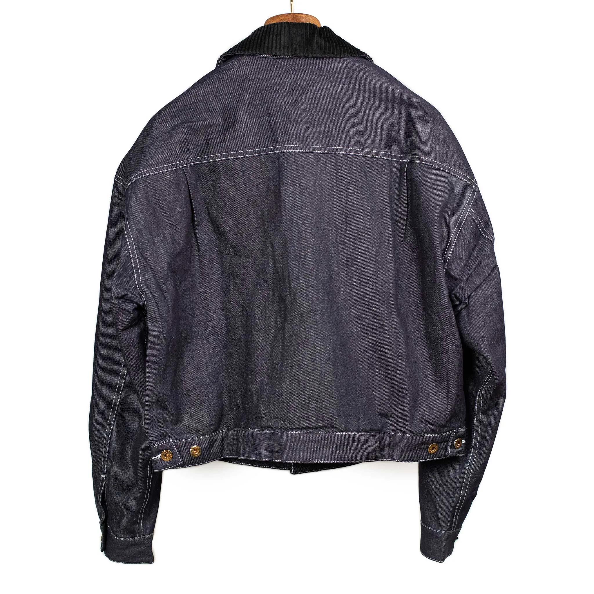 Military trucker jacket in rinsed cotton denim