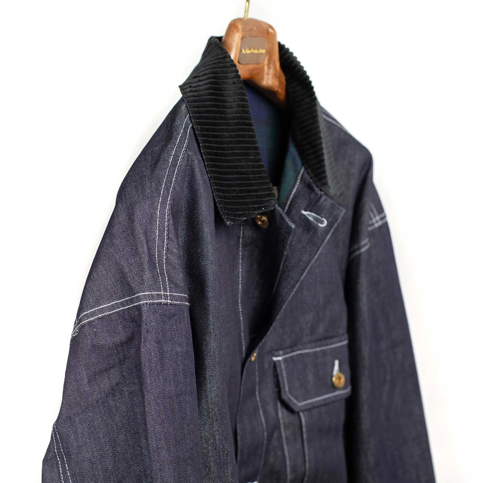 Military trucker jacket in rinsed cotton denim