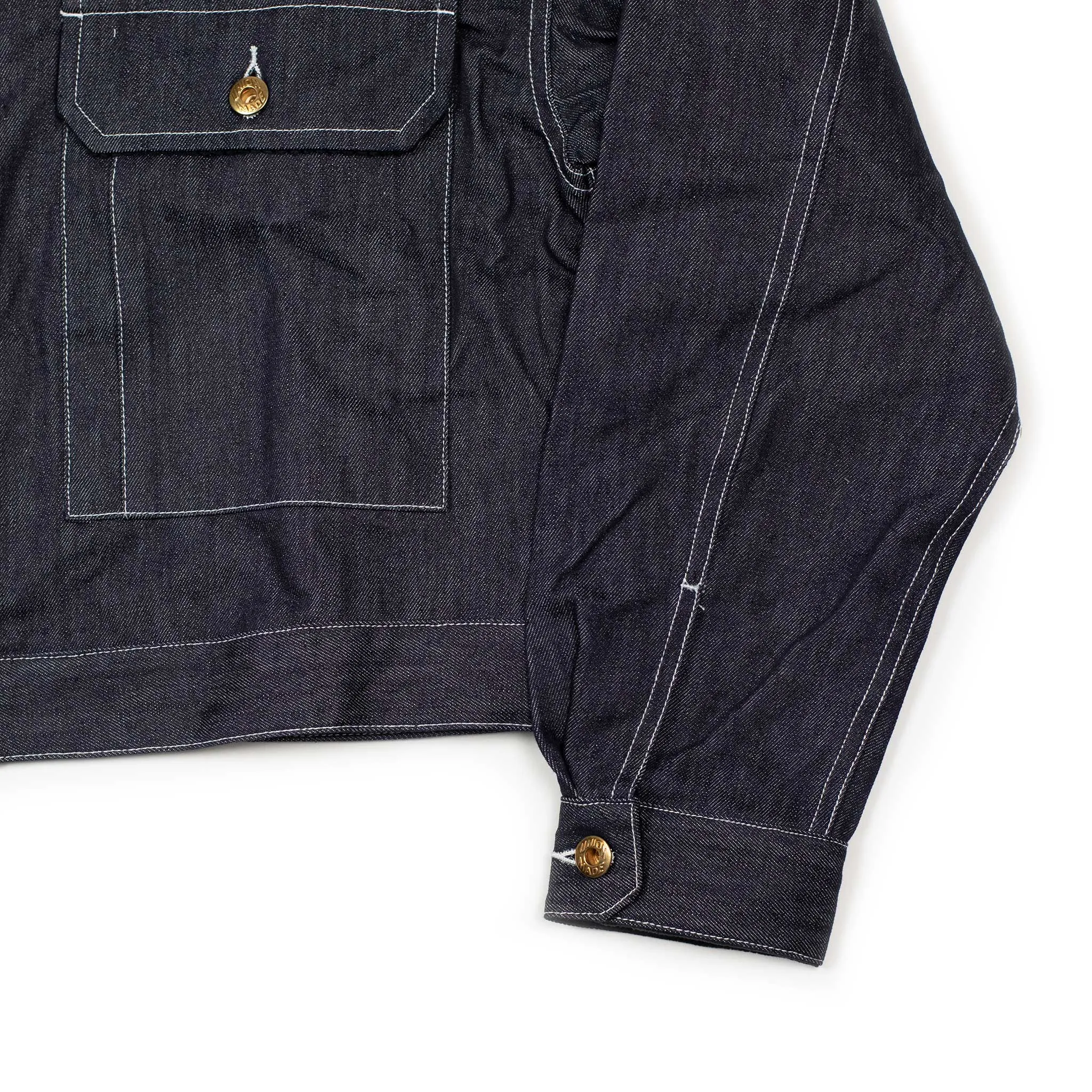 Military trucker jacket in rinsed cotton denim