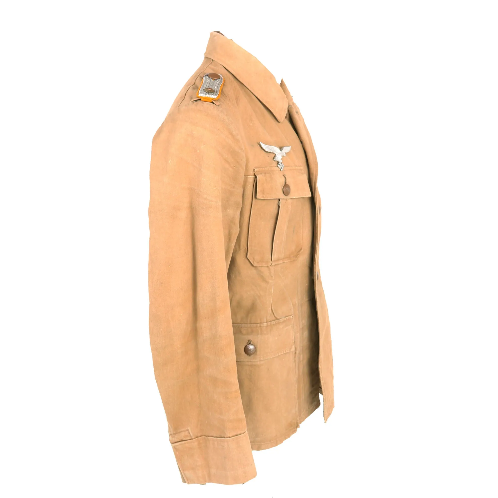 Original German WWII Afrika Korps Luftwaffe Oberleutnant Officer's Tan Denim Tropical Uniform Service Tunic