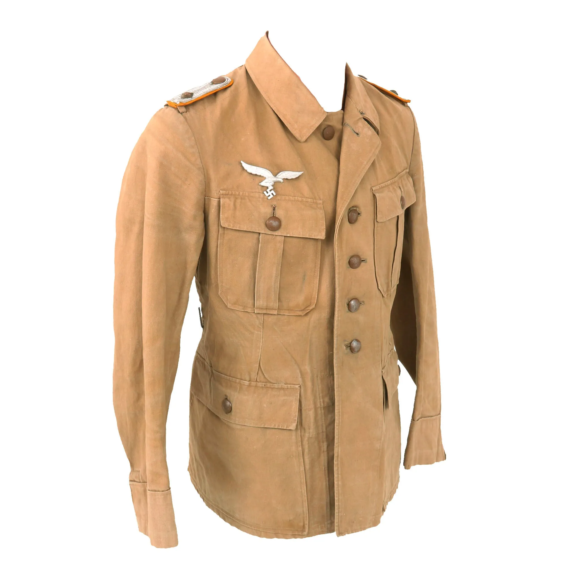 Original German WWII Afrika Korps Luftwaffe Oberleutnant Officer's Tan Denim Tropical Uniform Service Tunic
