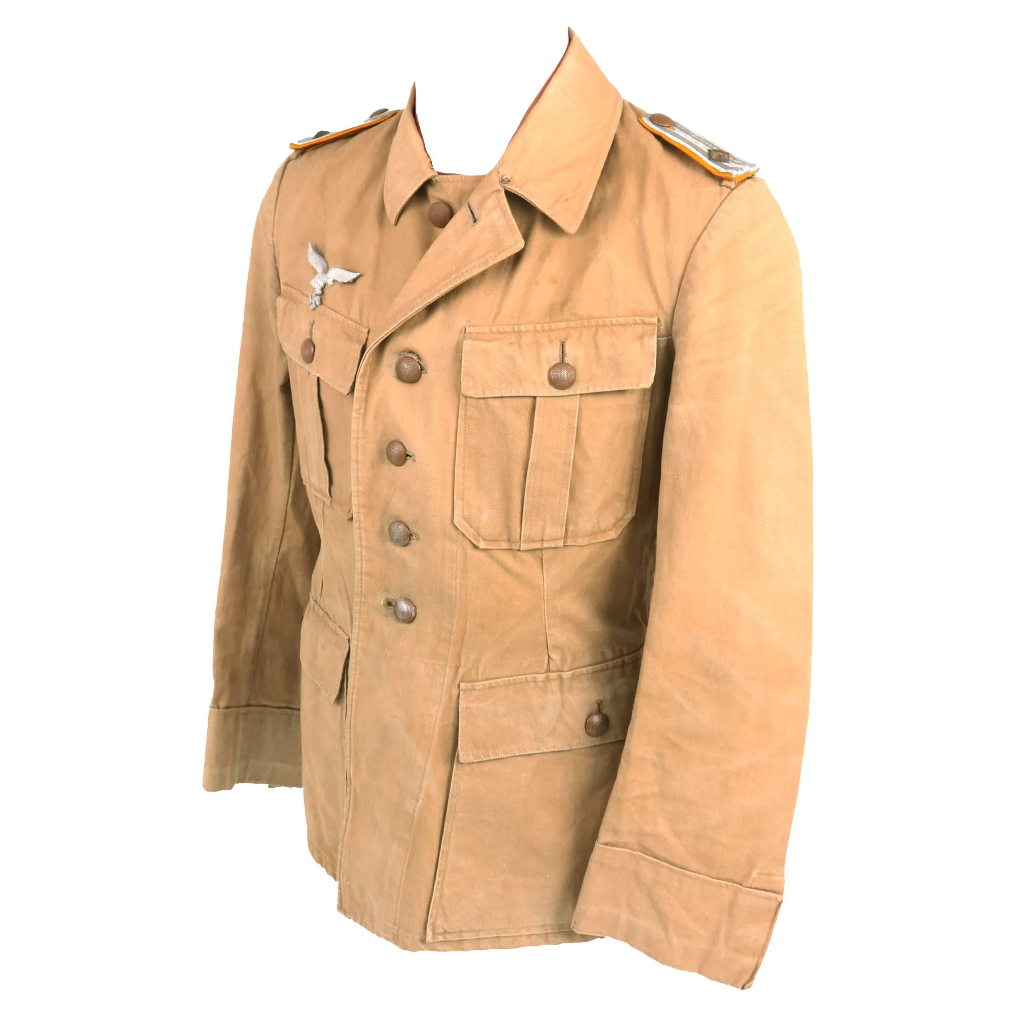Original German WWII Afrika Korps Luftwaffe Oberleutnant Officer's Tan Denim Tropical Uniform Service Tunic