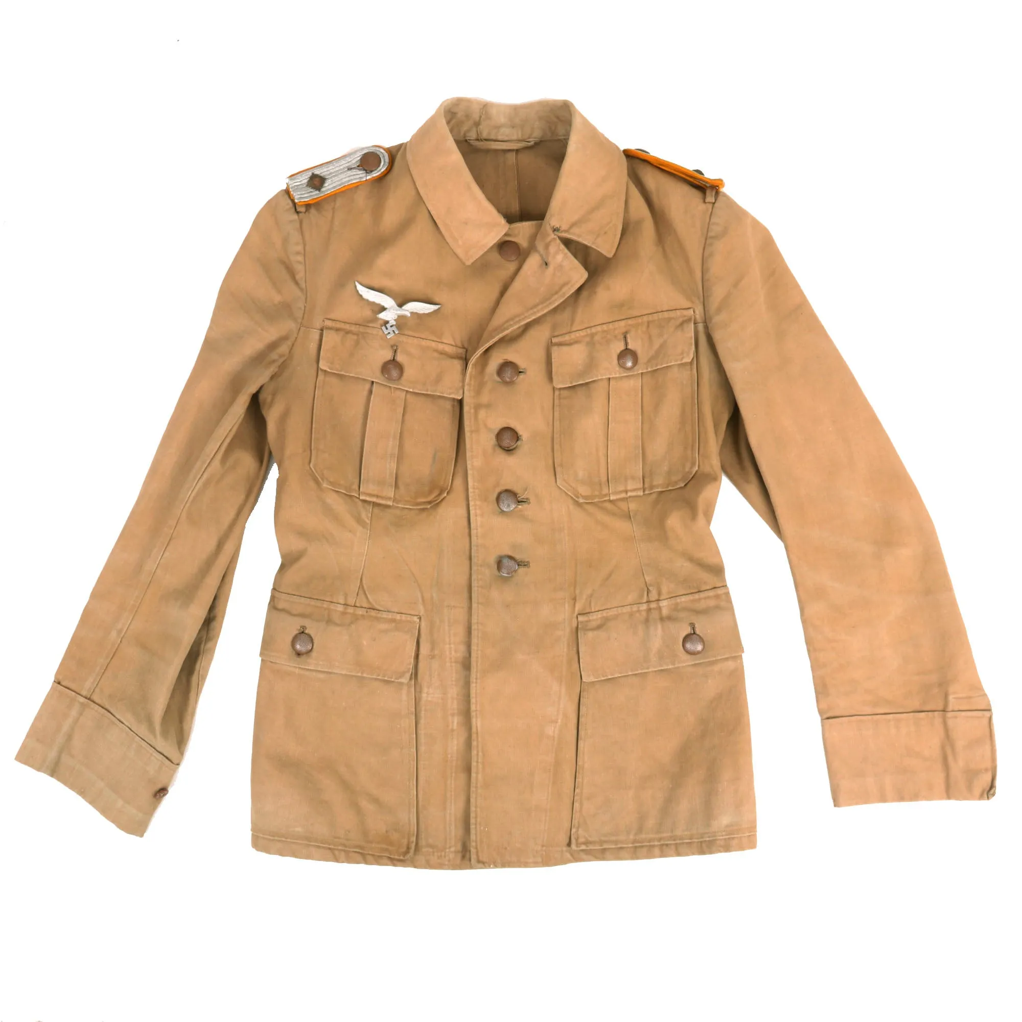 Original German WWII Afrika Korps Luftwaffe Oberleutnant Officer's Tan Denim Tropical Uniform Service Tunic
