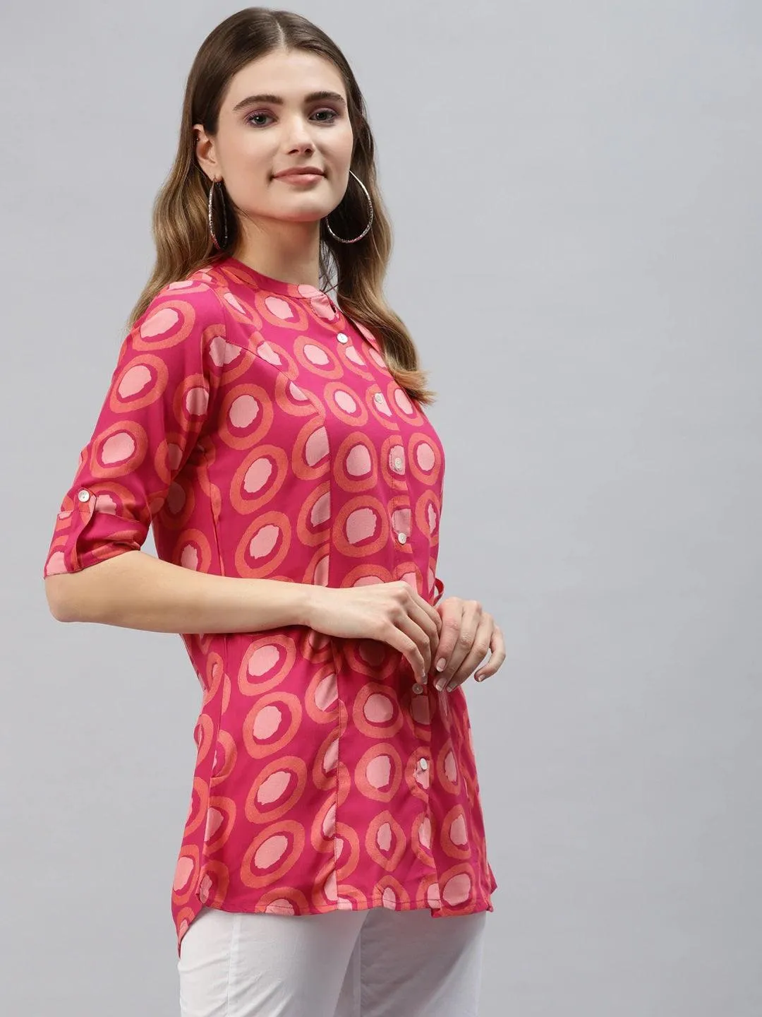 Pink Rayon Shirt Style Top