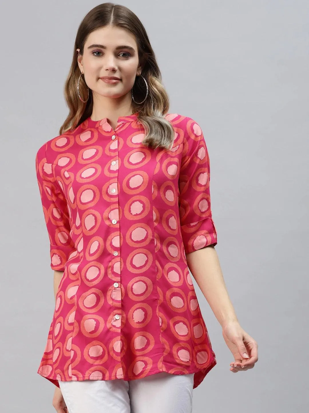 Pink Rayon Shirt Style Top