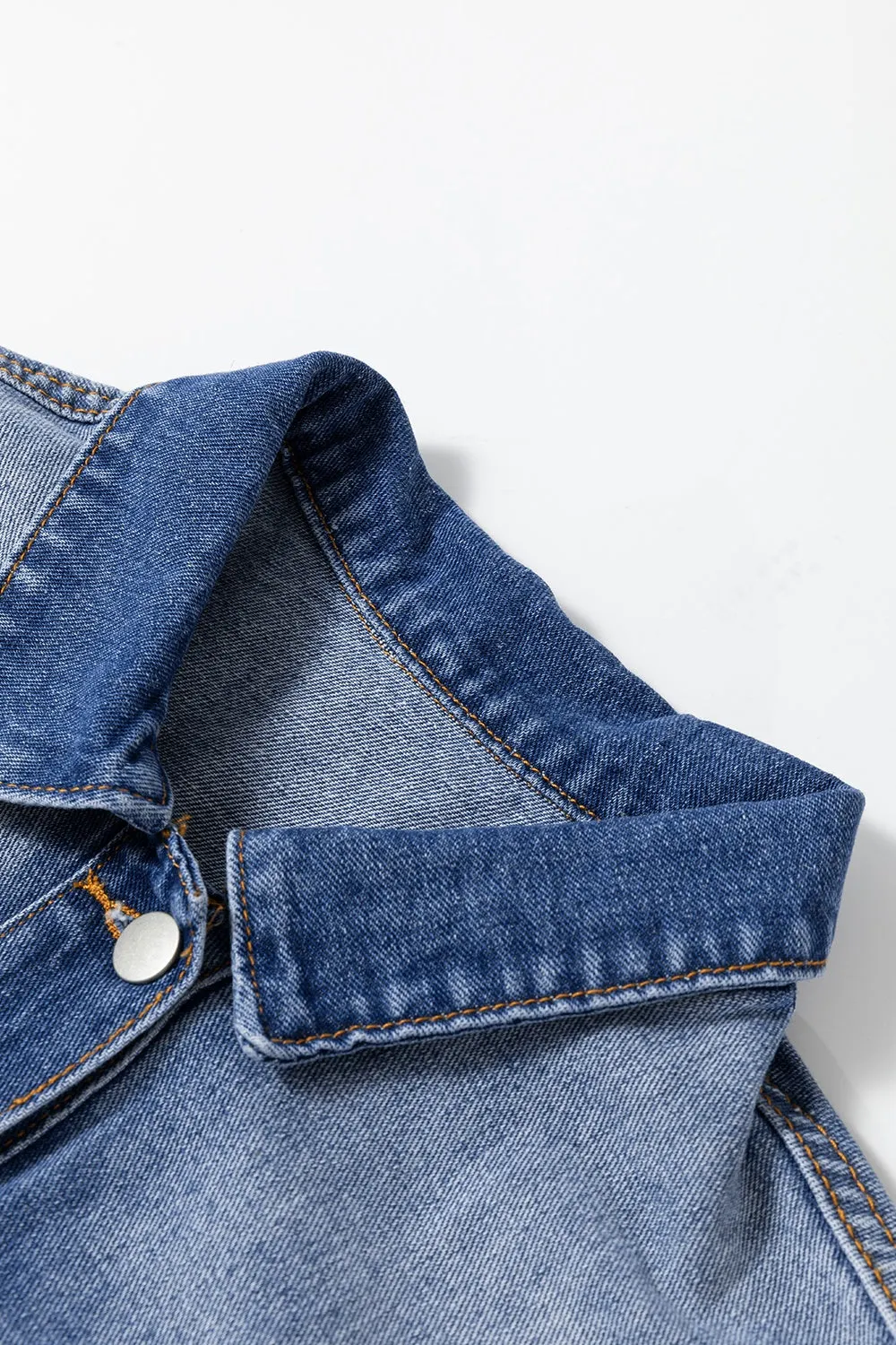 TEEK - Ruffled Raw Hem Half Sleeve Denim Top