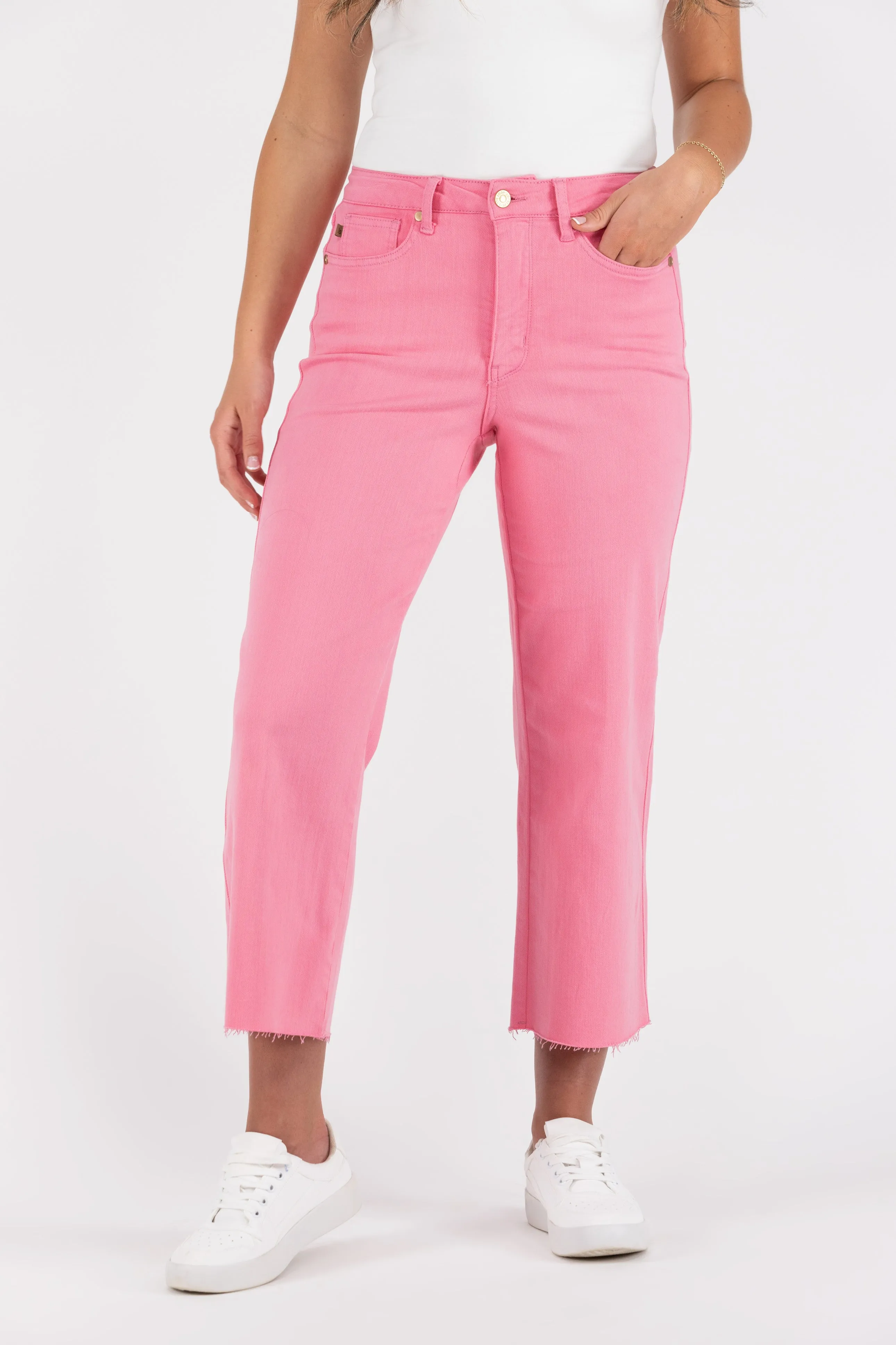 The Sloan from Judy Blue: High-Rise Garment Dyed Tummy Control Crop Wide Leg Denim