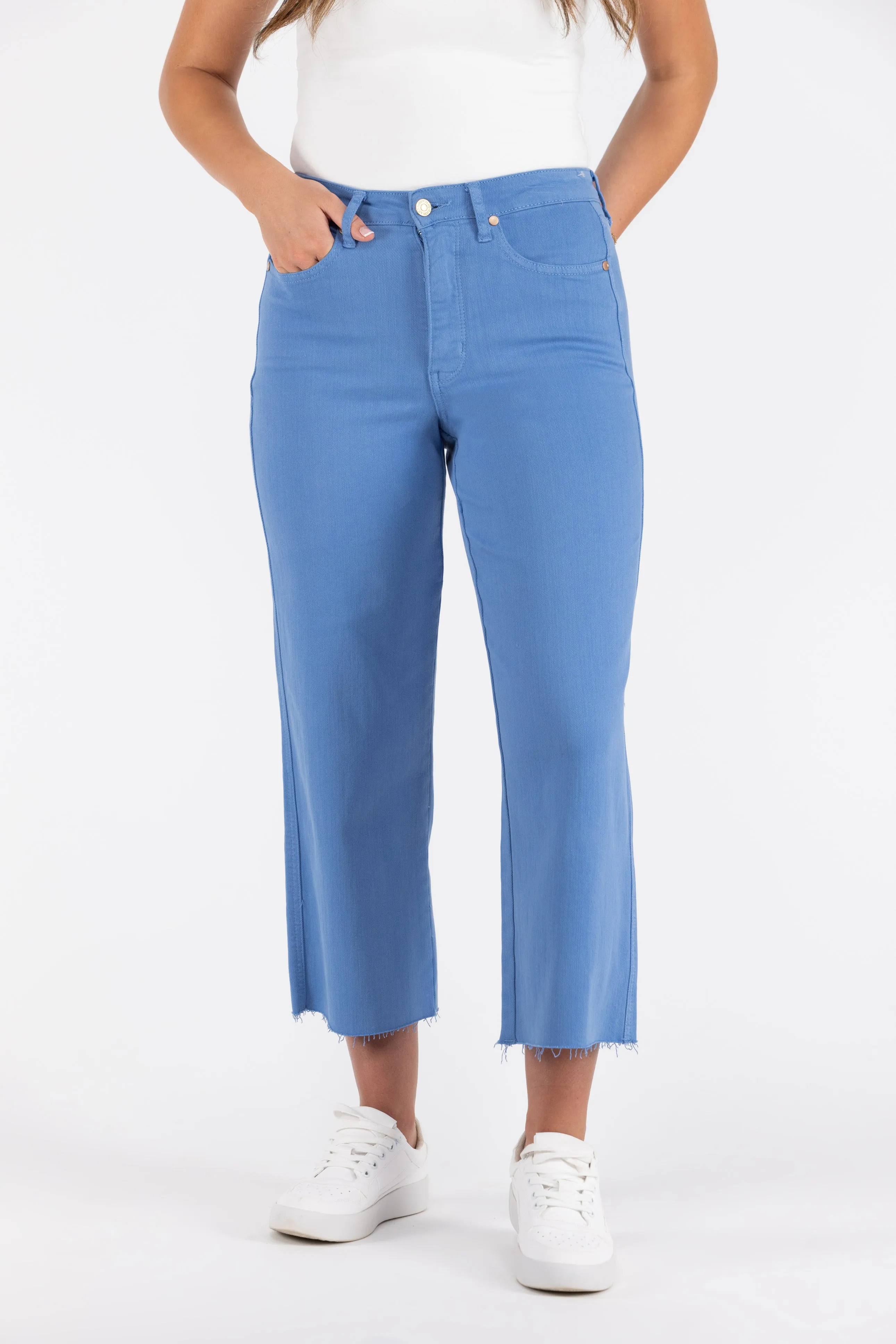 The Sloan from Judy Blue: High-Rise Garment Dyed Tummy Control Crop Wide Leg Denim