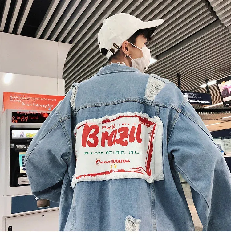 Trendy Denim Jacket For Men New Style Loose Fit Casual Thin Color Korean Version Student Fashionable Jacket Outerwear