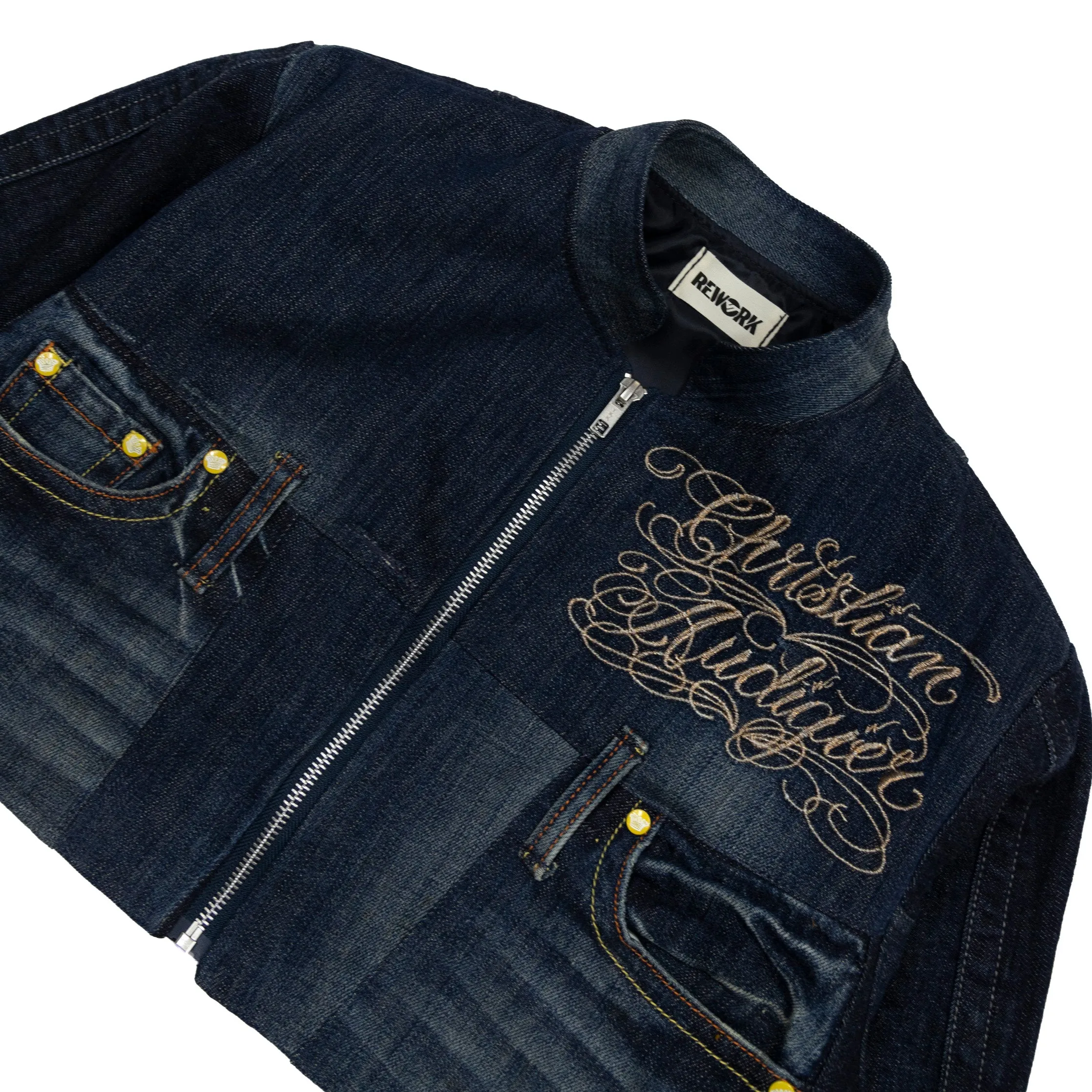 VT Rework :  Christian Audigier Embroidered Crop Denim Jacket