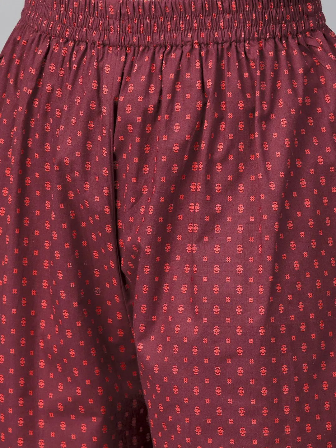 Women Off White & Red Straight Floral Printed Kurta And Palazzos Set