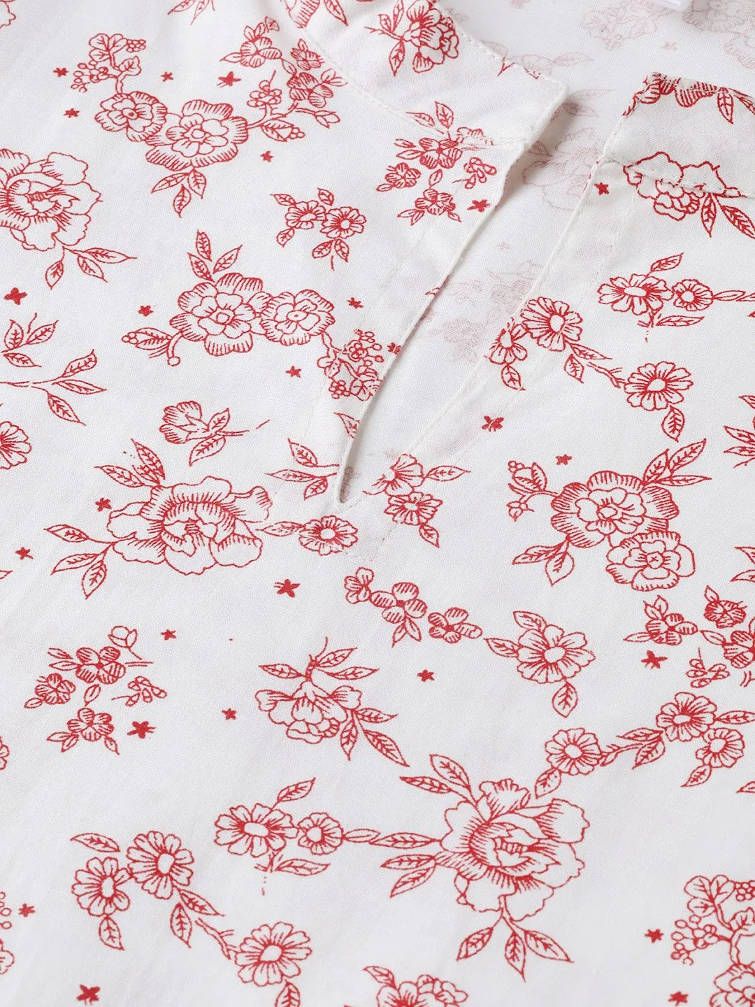 Women Off White & Red Straight Floral Printed Kurta And Palazzos Set