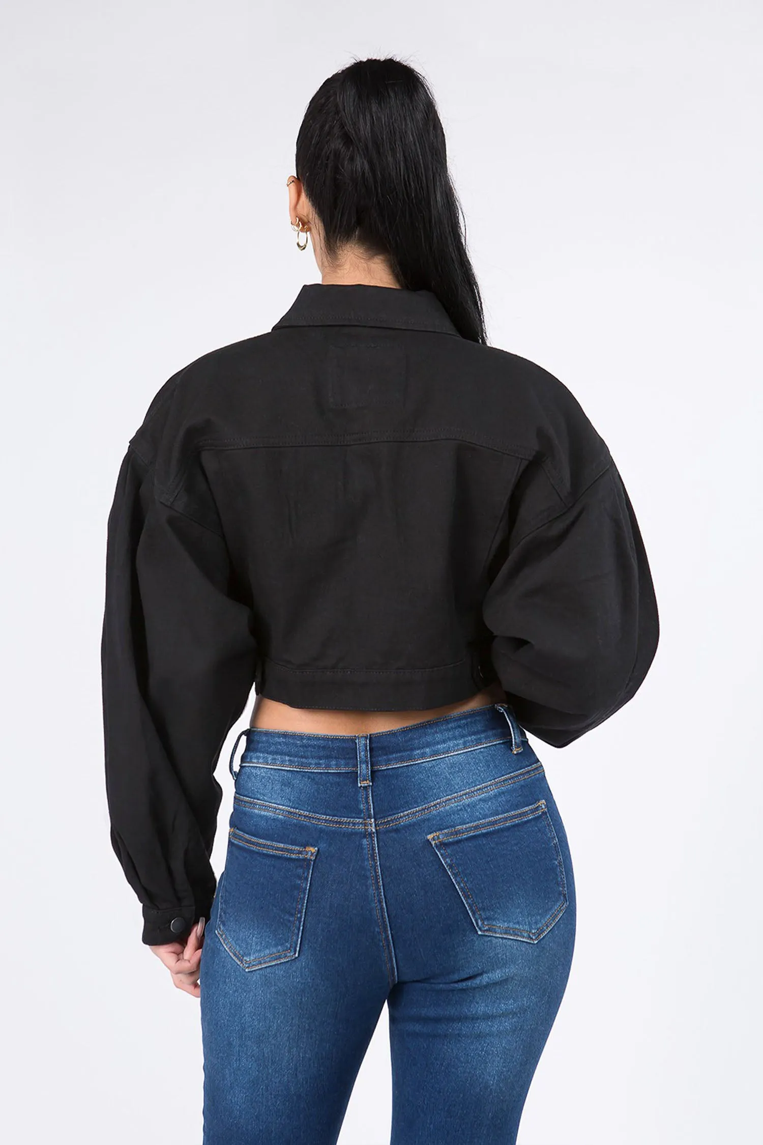 Women's Balloon Sleeve Cropped Denim Jacket
