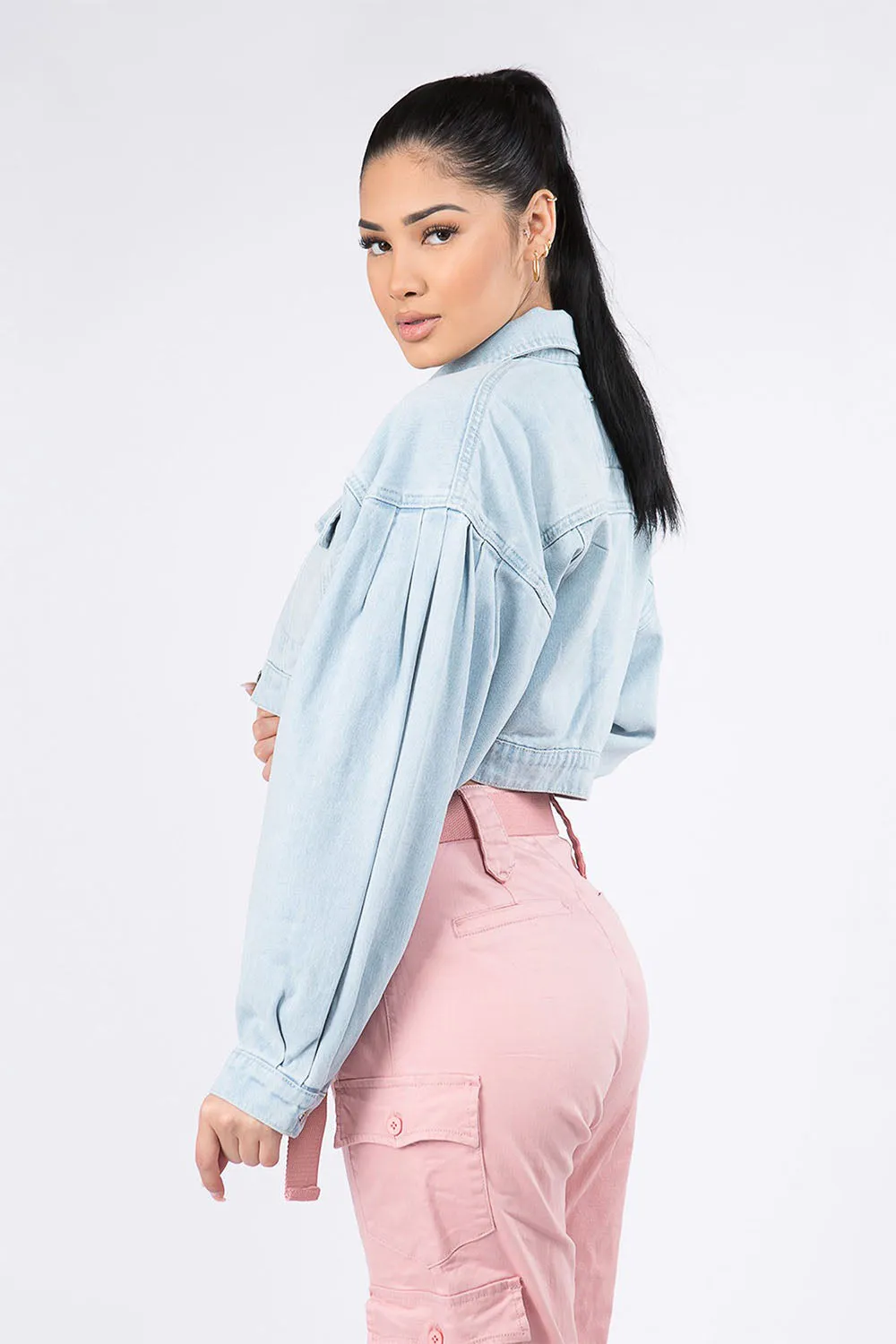 Women's Balloon Sleeve Cropped Denim Jacket