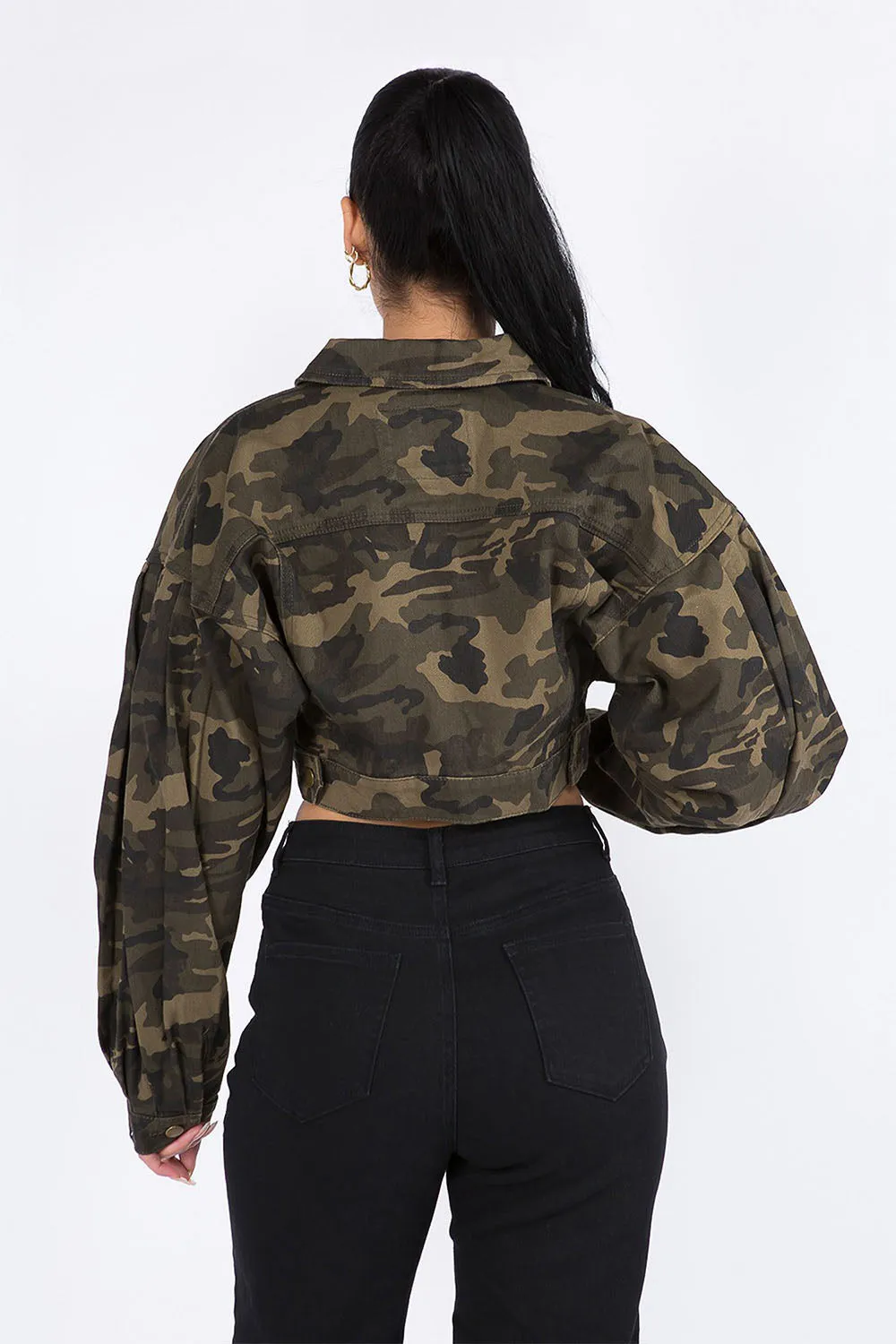 Women's Balloon Sleeve Cropped Denim Jacket